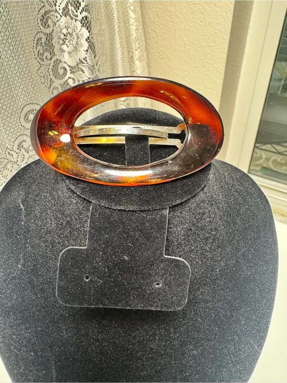 Oval Tortoiseshell Hair Barrette - Brown